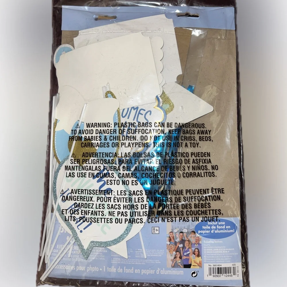 🔴New Deluxe Boy Baby Shower Photo Props Kit Gender Reveal Foil Props Glitter